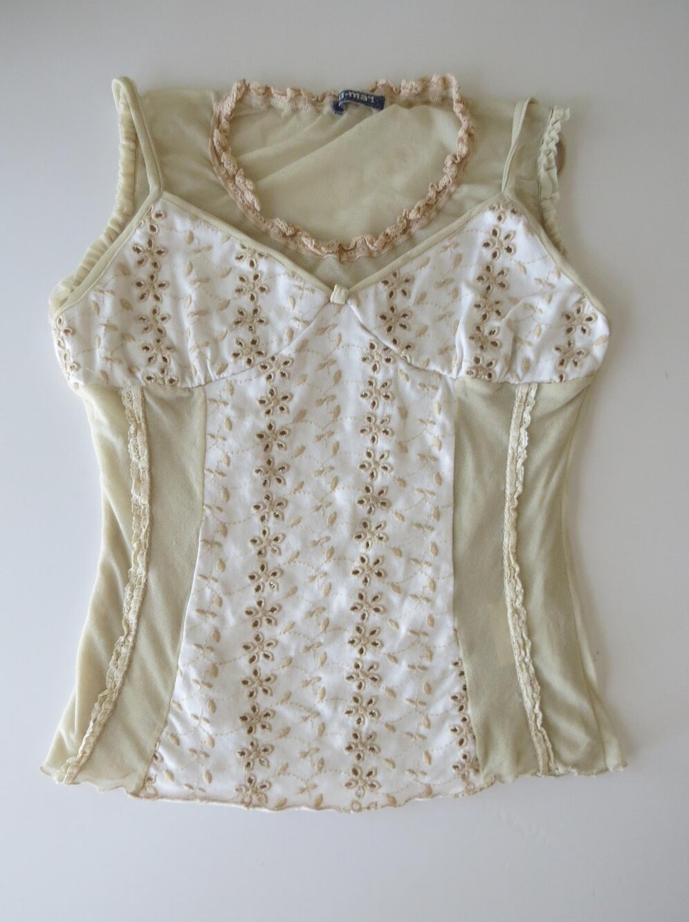 Vintage Eyelet Cami Top, Italian 2000s Mesh Bustier, White Broderie Anglaise Cam